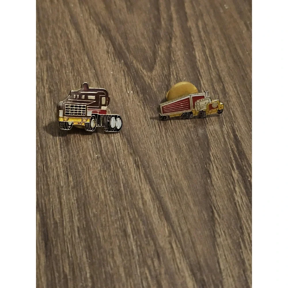 Truck Semi Tractor Trailer Enamel Lapel Pin Lot 2 Small Gold Tone Trucking Pins